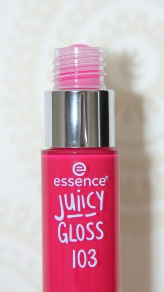 Essence Juicy Gloss 103 in a tube with wand applicator, featuring a glossy finish.